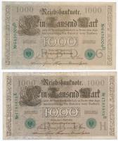 Német Birodalom 1910. 1000M (4x) hétjegyű sorszám, zöld pecséttel T:III 
German Empire 1910. 1000 M...