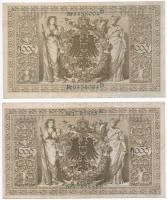 Német Birodalom 1910. 1000M (4x) hétjegyű sorszám, zöld pecséttel T:III 
German Empire 1910. 1000 M...