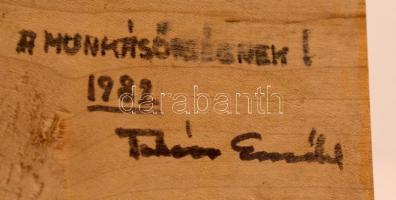 Takács Erzsébet (1928-1999): Stefkó József. Bronz plakett, jelzett, fára ragasztva, hátán a művész a...