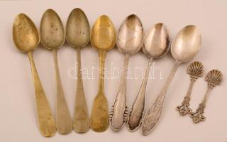 Díszes alpakka, réz, ezüstözött alpakka kiskanalak, különböző méretben, összesen 9 db