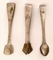 3 db különféle díszes alpakka cukorfogó, h: 11 cm