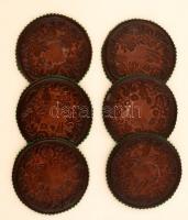 6 db népi motívumos bőr poháralátét, d: 10 cm