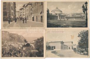 4 db RÉGI városképes lap; Capri, Napoli, Trento, Fiume, konflis Hotel Quarnero reklámmal / 4 pre-1945 town-view postcards, horse cart with hotel advertisement