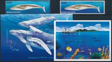 1994-1997 Whale 2 diff blocks + 2 stamps, 1992-1997 Bálna motívum 2 db blokk + 2 db önálló érték