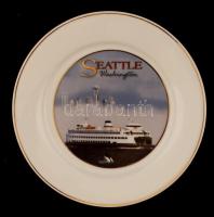 "Seattle Washington" feliratú porcelán fali dísztányér, matricás, jelzés nélkül, d: 20,5 cm