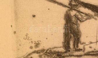 Szőnyi István (1894-1928): Halászok, rézkarc, papír, jelzett a nyomaton, paszpartuban, üvegezett ker...