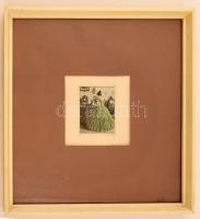 Ernst Peche (1885-1945): Zöld ruhás hölgy, színezett rézkarc, papír, jelzett, keretben, paszpartuban...