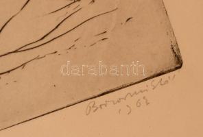 Borsos Miklós (1906-1990): Hajnal. Rézkarc, papír, jelzett, keretben, keret: 42x60 cm., 18x29 cm