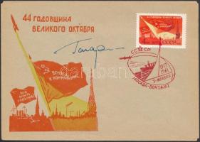 Jurij Alekszejevics Gagarin (1934-1968) orosz űrhajós aláírása emlékborítékon /  Signature of Yuriy Alekszeyevich Gagarin (1934-1968) Russian astronaut on envelope