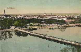 Újvidék, Novi Sad; Látkép, hajóhíd / general view, pontoon bridge (ázott / wet damage)