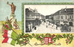 Újvidék, Novi Sad; Duna utca, villamos / street, tram, litho (EK)