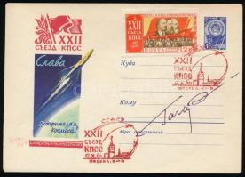 Jurij Alekszejevics Gagarin (1934-1968) szovjet űrhajós aláírása emlékborítékon /  Signature of Yuriy Alekszeyevich Gagarin (1934-1968) Soviet astronaut on envelope