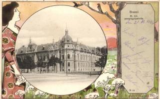 Brassó, Kronstadt, Brasov; Pénzügyi palota / Financial palace. Art Nouveau litho frame (EK)
