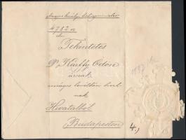 1899 Dr. Kárffy Ödön történész, levéltáros, kezelő igazgatói kinevezése és fizetésemelési értesítése, Magyar Királyi Belügyminisztérium levele, Széll Kálmán (1843-1915) miniszterelnök és belügyminiszter (1899-1903) aláírásával, szárazbélyeggel, okmánybélyeggel.