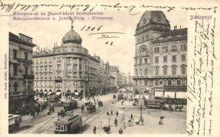 Budapest VIII. Kerepesi út és József körút keresztezése, villamosok, takarékpénztár, kiadja Ganz Antal