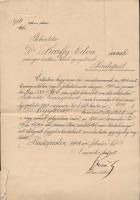 1904 Dr. Kárffy Ödön történész, levéltáros személyi pótlékot megállapító levele Magyar Királyi Belüg...