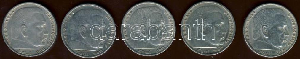 Német 3.Birodalom 1934-36 5M Ag "Hindenburg" (5x) + "Garnisonskirche" (5x) T:2/3