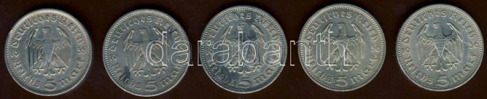 Német 3.Birodalom 1934-36 5M Ag "Hindenburg" (5x) + "Garnisonskirche" (5x) T:2/3