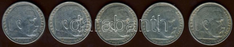 Német 3.Birodalom 1934-36 5M Ag "Hindenburg" (5x) + "Garnisonskirche" (5x) T:2/3