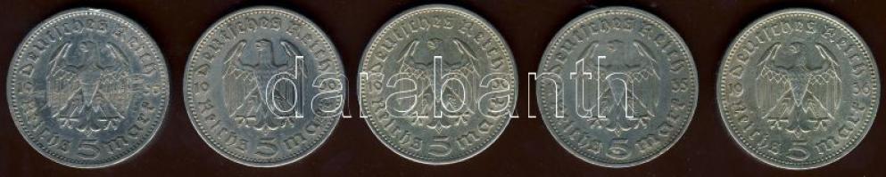 Német 3.Birodalom 1934-36 5M Ag "Hindenburg" (5x) + "Garnisonskirche" (5x) T:2/3