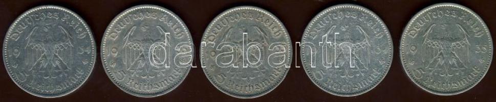 Német 3.Birodalom 1934-36 5M Ag "Hindenburg" (5x) + "Garnisonskirche" (5x) T:2/3