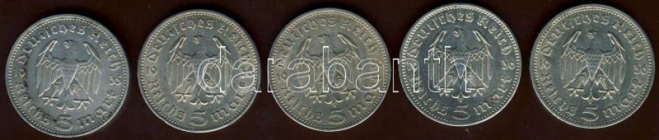 Német 3.Birodalom 1934-36. 5M Ag "Hindenburg" (5x) + "Garnisonskirche" (5x) T:2/...