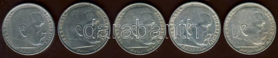 Német 3.Birodalom 1934-36. 5M Ag "Hindenburg" (5x) + "Garnisonskirche" (5x) T:2/3