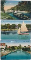 Siófok, Központi szálloda, Sió részlet, Somogy gőzhajó - 3 db régi képeslap / - 3 pre-1945 postcards