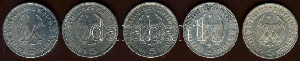 Német 3.Birodalom 1934-36. 5M Ag "Hindenburg" (5x) + "Garnisonskirche" (5x) T:2/...