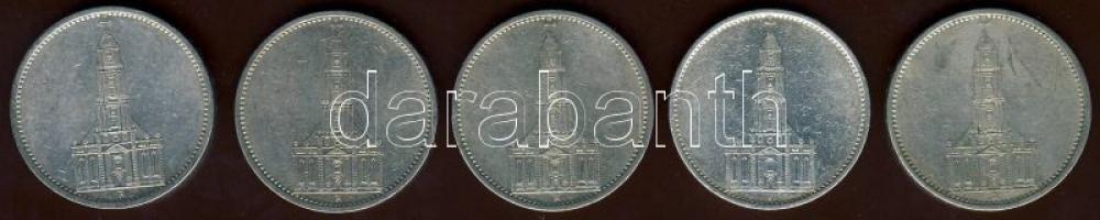 Német 3.Birodalom 1934-36. 5M Ag "Hindenburg" (5x) + "Garnisonskirche" (5x) T:2/...