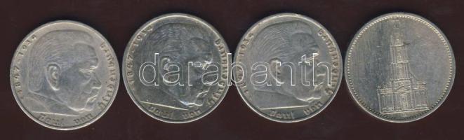 Német 3.Birodalom 1935-36. 5M Ag "Hindenburg" (3x) + "Garnisonskirche" (1x) T:2/3