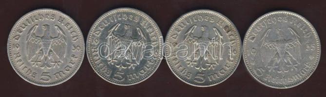 Német 3.Birodalom 1935-36. 5M Ag "Hindenburg" (3x) + "Garnisonskirche" (1x) T:2/...