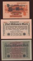 Német Birodalom/Császárság 1914. 2M T:I + Weimari Köztársaság 1923-24. 5000.000M T:I + 50.000.000M T:II+