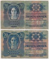 1913. 20K (2x) I. és II. kiadás T:III- egyiknél kis ragasztás
