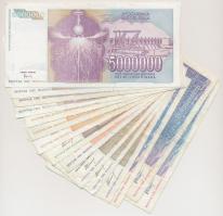 Jugoszlávia 1993. 50.000D-50.000.000.000D (15x) T:III
Yugoslavia 1993. 50.000 Dinara - 50.000.000.0...