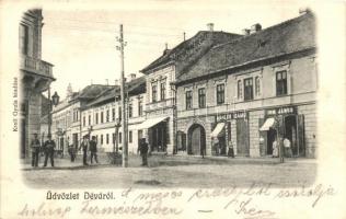 Déva, Mahler Samu és Ihm János üzlete, Fehér Kereszt szálloda és kávéház, kiadja Kroll Gyula / shops, hotel, cafe (EK)