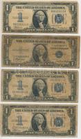 Amerikai Egyesült Államok 1934-1935. 1$ kék pecséttel "Silver Certificate" (4x) T:III,III- fo. USA 1934-1935. 1 Dollar with blue seal "Silver Certificate" (4x) C:F,VG spotted