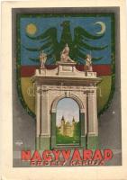 Nagyvárad, Oradea; Erdély Kapuja, címer / Gate of Transylvania, coat of arms s: Salzer (vágott / cut)