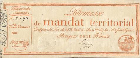 Franciaország 1796. 100F papírráncokkal T:II RR!!