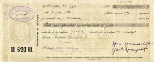 Szerb-Horvát-Szlovén Királyság 1925. Csekk T:II