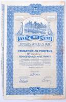 Franciaország / Párizs 1932. Párizs városa 4 1/2%-os kötvénye kötvény 1000Fr-ról, szelvényekkel T:III France / Paris 1932. City of Paris 4 1/2% bond bond about 1000 Francs with coupons C:F
