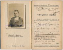 1927 Helyfoglalási Engedély utcai árúsok és cipőtisztitók részére, arcképes, kinyithatós, pp.:12,  1...