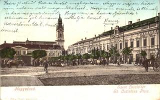 Nagyvárad, Oradea; Szent László tér, piac, üzletek / square, market, shops