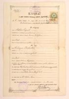 1892 Bp., A pesti izraelita hitközség által kiállított házassági anyakönyvi kivonat, 50kr okmánybélyeggel