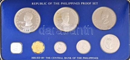 Fülöp-szigetek 1975. 1s-50P (8xklf) Ag, Ni, Cu-Ni, Al és sárgaréz érmék, forgalmi sorozat dísztokban T:PP Philippines 1975. 1 Sentimo - 50 Piso (8xdiff) Ag, Ni, Cu-Ni, Al and Brass coins, coin set in original case C:PP Krause KM#205, KM#206, KM#207, KM#208, KM#209.1, KM#210.1, KM#211, KM#212