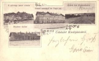 Királyháza, Koroleve; Vasútállomás, vasúti vendéglő, tiszti lak, felvételi épület, várhegy / railway station, inn, castle hill, floral