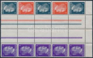 Hitler 5 db ívközéprészes párt tartalmazó bélyegfüzet összefüggés, Hitler stamp-booklet sheet with 5 sheet-centered pair