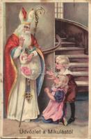 Üdvözlet a Mikulástól / Saint Nicholas, children, litho (fa)