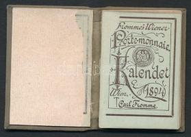 1894 Kalender, Porte-monnaie, mininaptár, 5x3cm