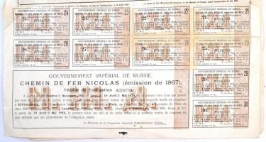 Orosz Birodalom 1867. "Orosz Birodalom Kormánya - Miklós vasútvonal" kötvény 125R-ről, sze...